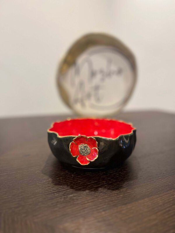 Green and Red Bowl with Gold Rim