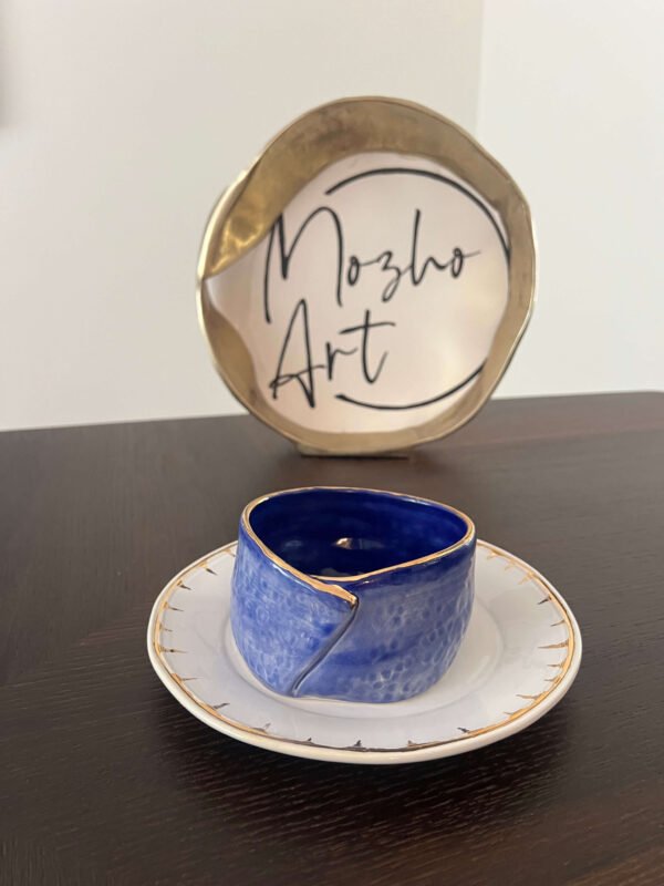 Deformed Dark Blue Bowl with Gold 18K Rim